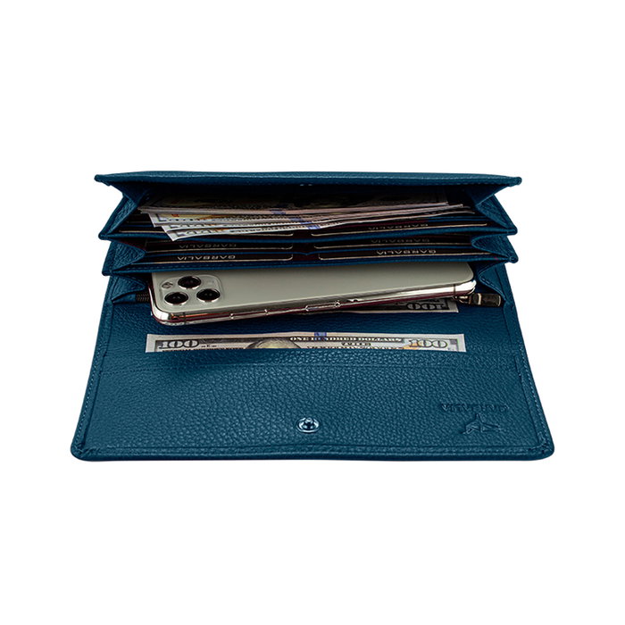 Zoozie Bags Angel Cartera de Mujer Piel Auténtica Azul Petróleo Elegante y Duradera 20cm